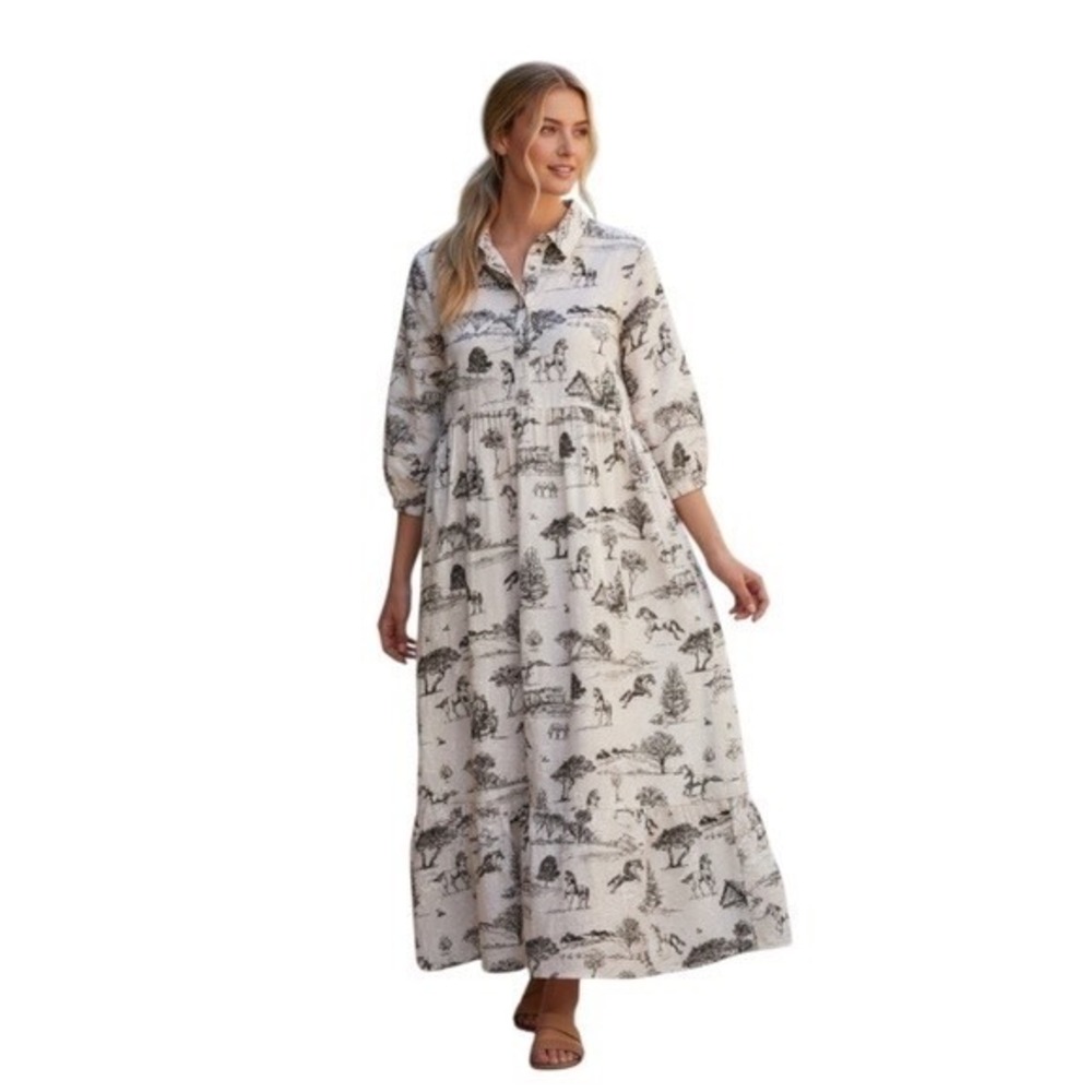El Bono Women's Scenic Tiered Printed Horse Western Artwork Dress, Medium